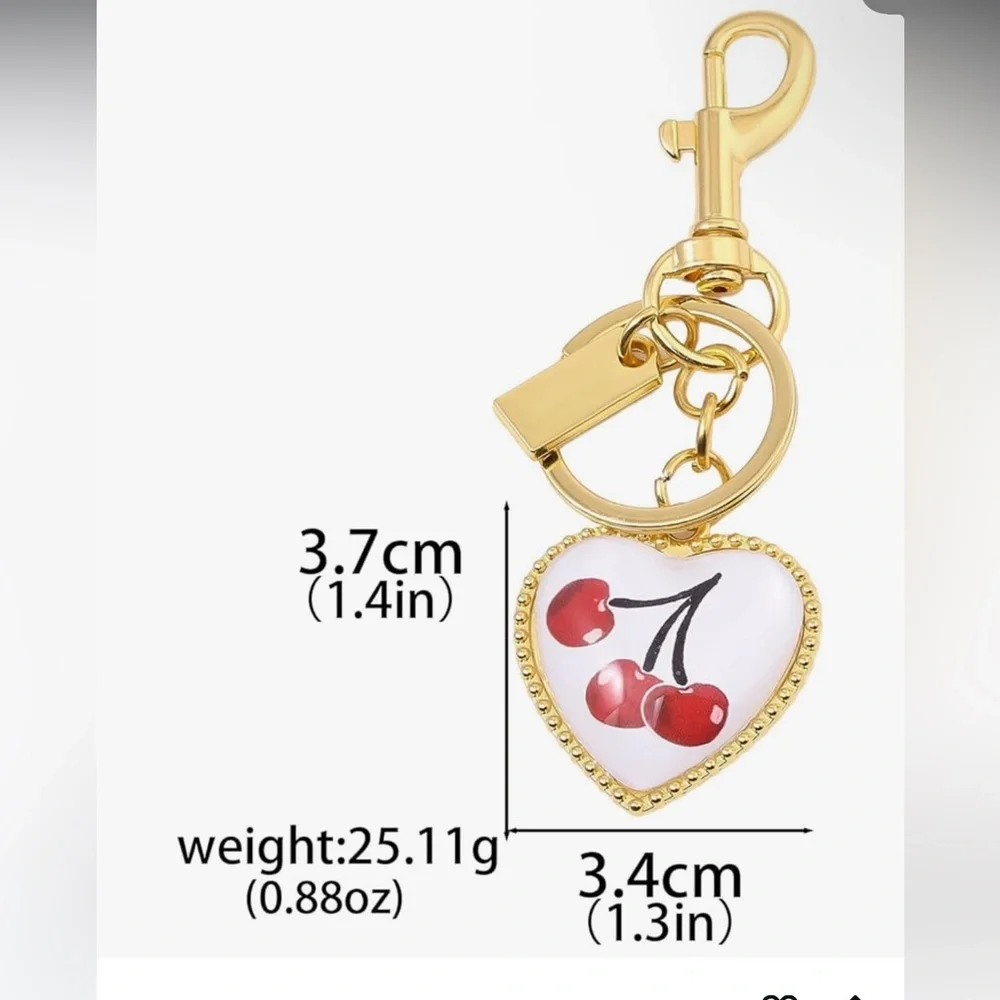 🆕 Gold Heart Cherry Keychain Charm - Women Accessories